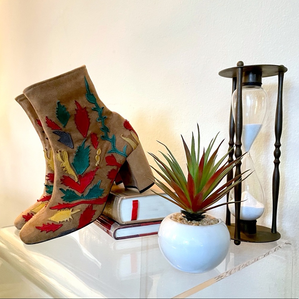 Jeffrey Campbell Suede Booties in Tan/Multicolor